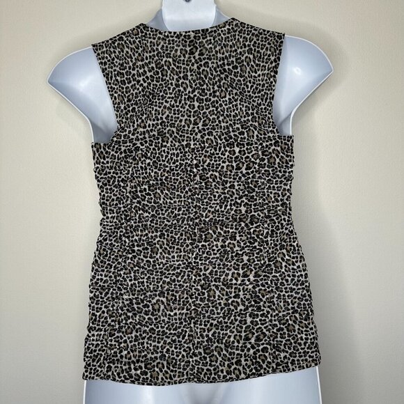 White House Black Market Sleeveless Top Womens Size M Leopard Mesh Ruched Chic - Picture 5 of 8